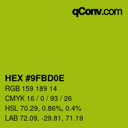 Color code: HEX #9FBD0E | qconv.com