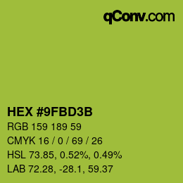 Color code: HEX #9FBD3B | qconv.com