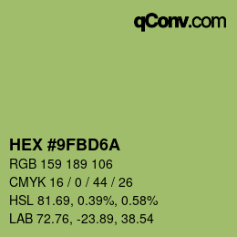 Color code: HEX #9FBD6A | qconv.com