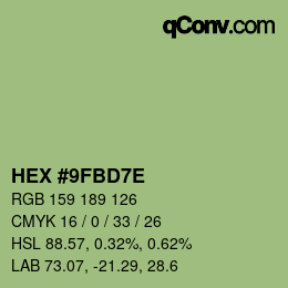 カラーコード: HEX #9FBD7E | qconv.com