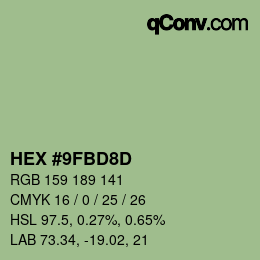 Color code: HEX #9FBD8D | qconv.com