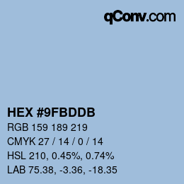 颜色代码: HEX #9FBDDB | qconv.com