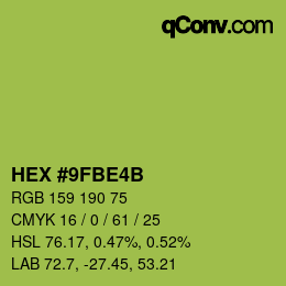Color code: HEX #9FBE4B | qconv.com