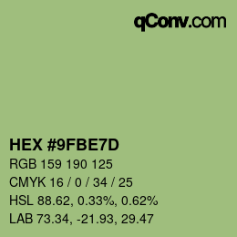 カラーコード: HEX #9FBE7D | qconv.com