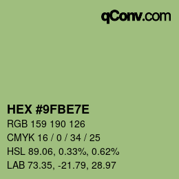 Color code: HEX #9FBE7E | qconv.com