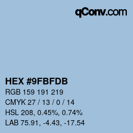 颜色代码: HEX #9FBFDB | qconv.com