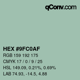 Color code: HEX #9FC0AF | qconv.com