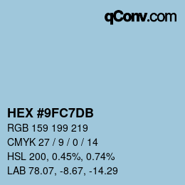 颜色代码: HEX #9FC7DB | qconv.com