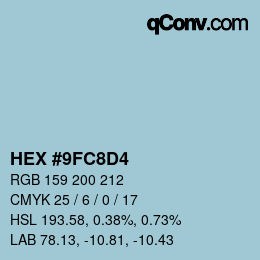 カラーコード: HEX #9FC8D4 | qconv.com