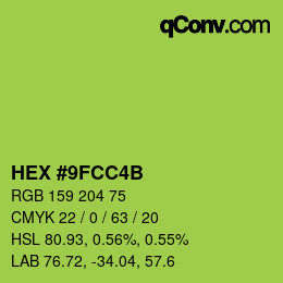 カラーコード: HEX #9FCC4B | qconv.com