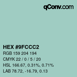 カラーコード: HEX #9FCCC2 | qconv.com