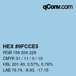 颜色代码: HEX #9FCCE5 | qconv.com