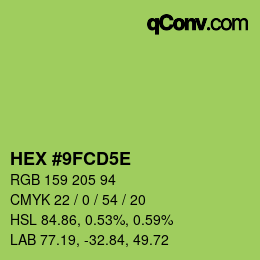 Code couleur: HEX #9FCD5E | qconv.com