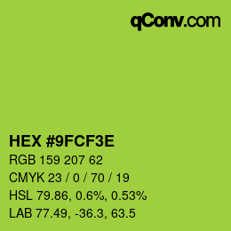 Color code: HEX #9FCF3E | qconv.com