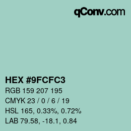 Color code: HEX #9FCFC3 | qconv.com