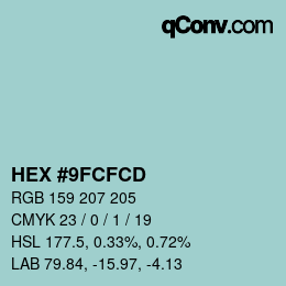 カラーコード: HEX #9FCFCD | qconv.com