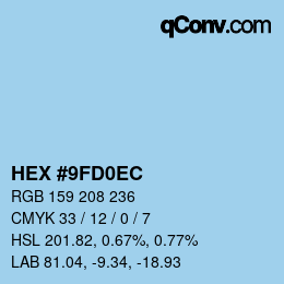 カラーコード: HEX #9FD0EC | qconv.com