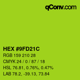 Color code: HEX #9FD21C | qconv.com