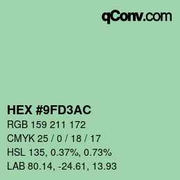 Color code: HEX #9FD3AC | qconv.com