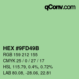 Color code: HEX #9FD49B | qconv.com