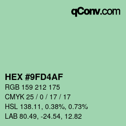 Color code: HEX #9FD4AF | qconv.com