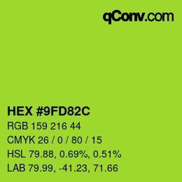 Color code: HEX #9FD82C | qconv.com
