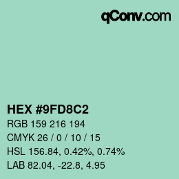 Color code: HEX #9FD8C2 | qconv.com