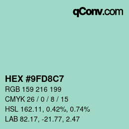 Color code: HEX #9FD8C7 | qconv.com