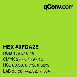 Color code: HEX #9FDA2E | qconv.com