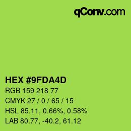Color code: HEX #9FDA4D | qconv.com