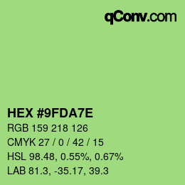 カラーコード: HEX #9FDA7E | qconv.com