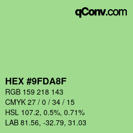 Color code: HEX #9FDA8F | qconv.com