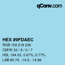 カラーコード: HEX #9FDAEC | qconv.com