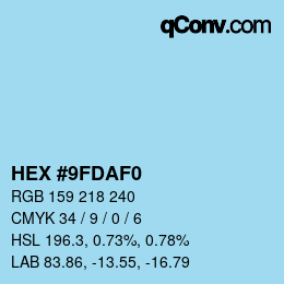 Color code: HEX #9FDAF0 | qconv.com