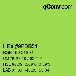 颜色代码: HEX #9FDB51 | qconv.com