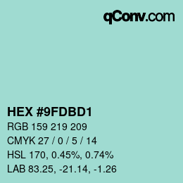 カラーコード: HEX #9FDBD1 | qconv.com