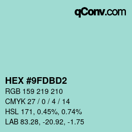 颜色代码: HEX #9FDBD2 | qconv.com