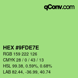 Color code: HEX #9FDE7E | qconv.com