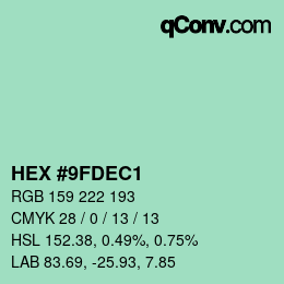 カラーコード: HEX #9FDEC1 | qconv.com