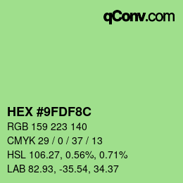 Color code: HEX #9FDF8C | qconv.com