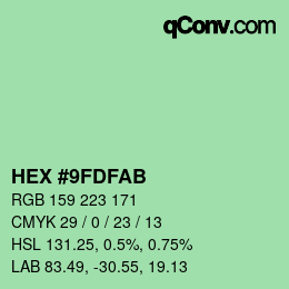 Color code: HEX #9FDFAB | qconv.com