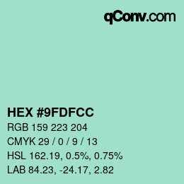 カラーコード: HEX #9FDFCC | qconv.com
