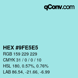 カラーコード: HEX #9FE5E5 | qconv.com