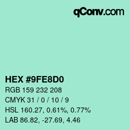 Color code: HEX #9FE8D0 | qconv.com