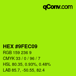 颜色代码: HEX #9FEC09 | qconv.com