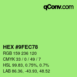 カラーコード: HEX #9FEC78 | qconv.com