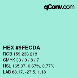 カラーコード: HEX #9FECDA | qconv.com