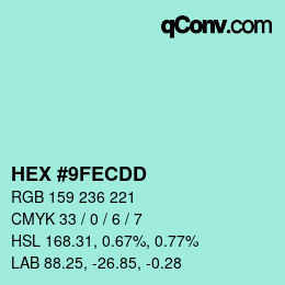 Color code: HEX #9FECDD | qconv.com