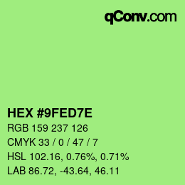 Color code: HEX #9FED7E | qconv.com