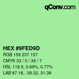 Color code: HEX #9FED9D | qconv.com